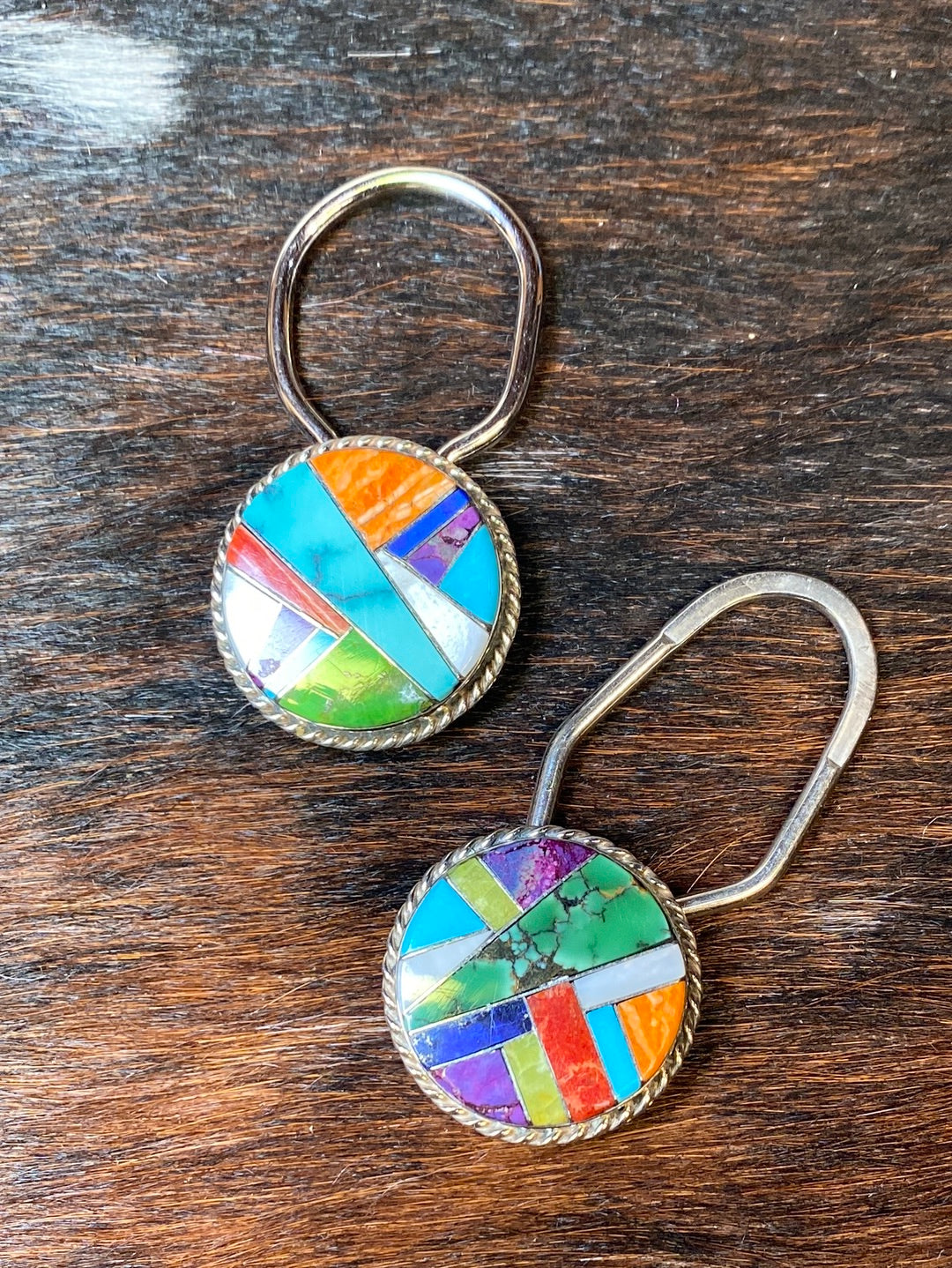 Sterling Multicolor Inlay Keychain