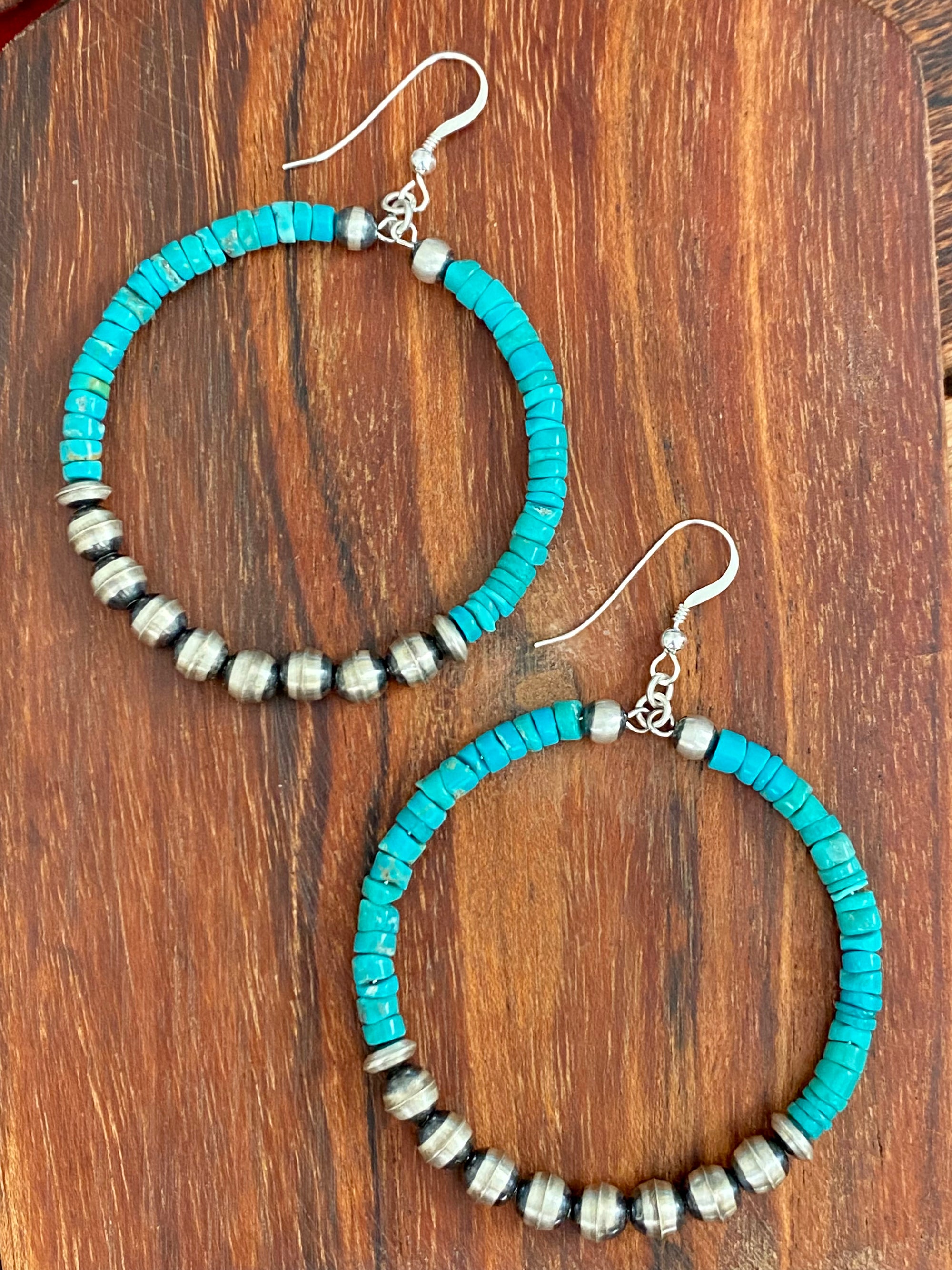 Amanda Turquoise Cylinder & Navajo Pearl Hoop Earrings