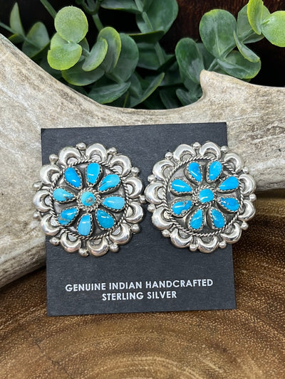 Daisy Sterling Floral Medallion Earrings - Turquoise