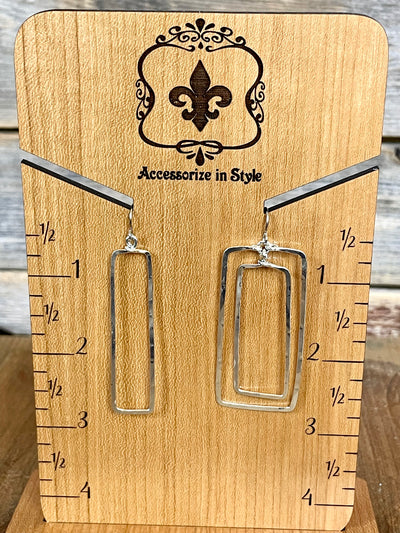 Hammered Geometric Rectangle Earring - Silver