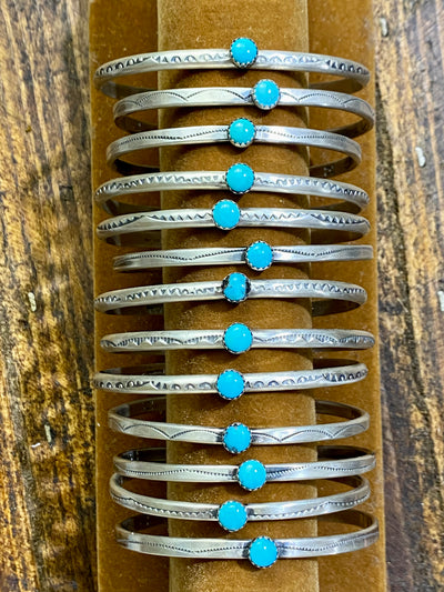 Simply Slim Sterling Cuff With Round Center Stone - Turquoise