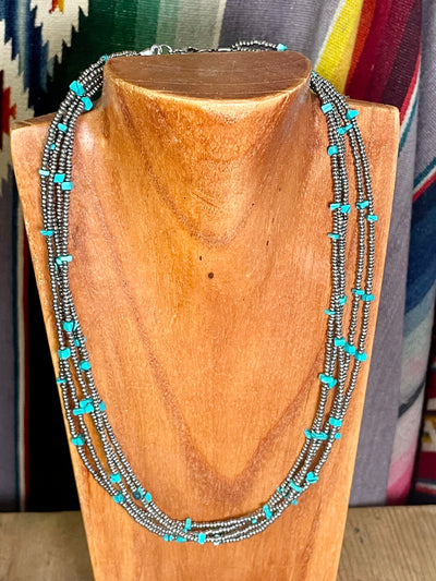 Del Rio 5 Strand Seed Bead & Turquoise Necklace - 18"