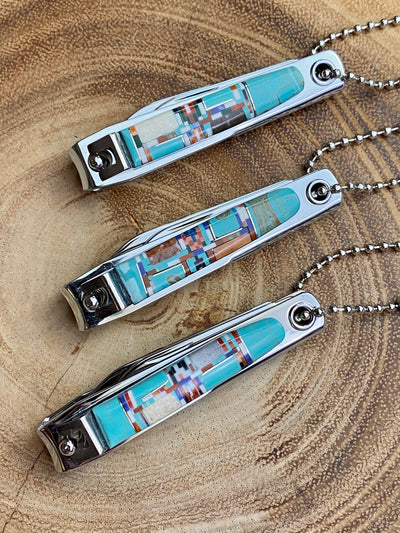 Inlay Turquoise Nail Clippers With 2 Foldout Attachments