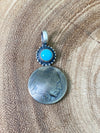 Kingman Turquoise Indian Nickel Pendant