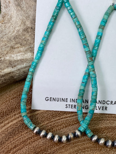 Long Turquoise Cylinder & Navajo Pearl Teardrop Earrings