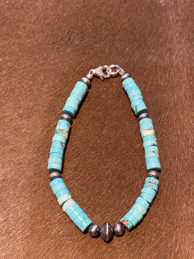 Jayco Turquoise Cylinder Bracelet with Navajo Pearl & Saucer Detail