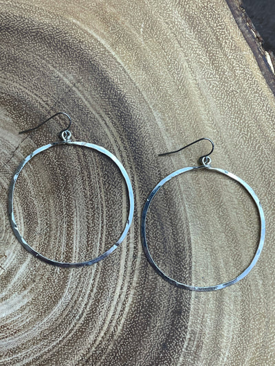 Hammered Geometric Hoop Earring - Silver