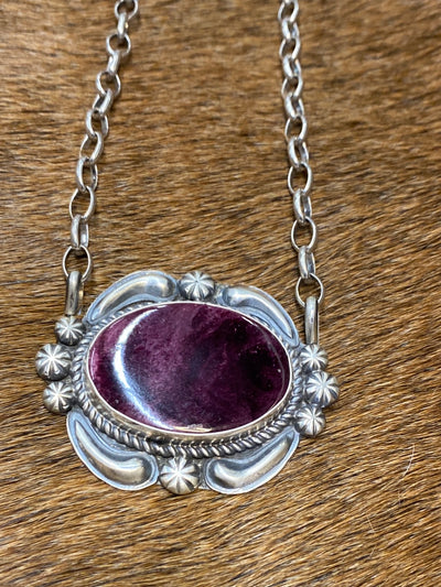 Fantasia Sterling Framed Purple Spiny Oval Necklace - 16"