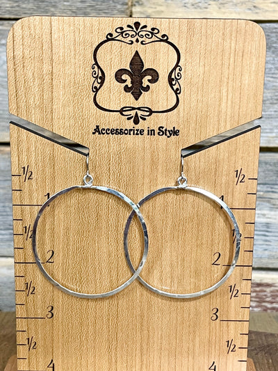 Hammered Geometric Hoop Earring - Silver