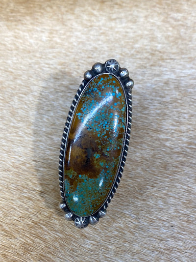 Bailey Sterling Burst Framed Oval Turquoise Ring - size 8