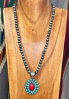 Denver Fashion Navajo Necklace With Coral & Turquoise Pendant - 16"