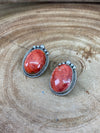 Red Spiny & Sterling Silver Clip Earrings