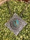 Mise Link Chain With Diamond Stamped Concho Pendant - Turquoise