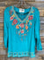 Tia Teal Rolled Sleeve Embroidered Blouse