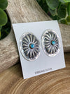 Sterling Silver Oval Concho Post Earrings with Turquoise Stone