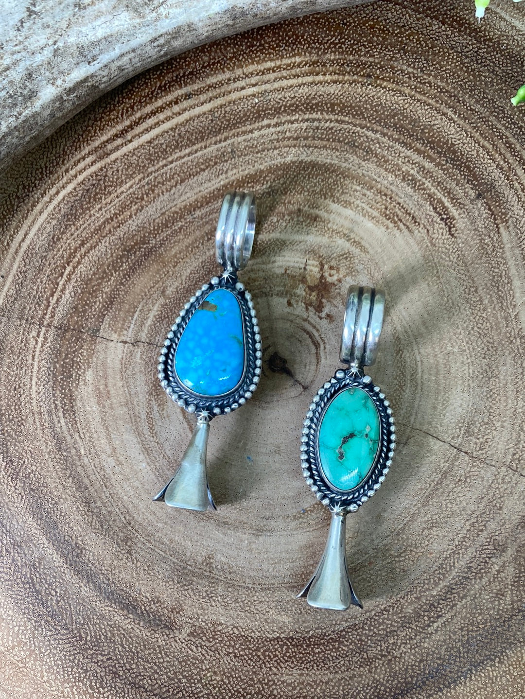 Regal Sterling Framed Turquoise Flute Blossom Pendant - 3"