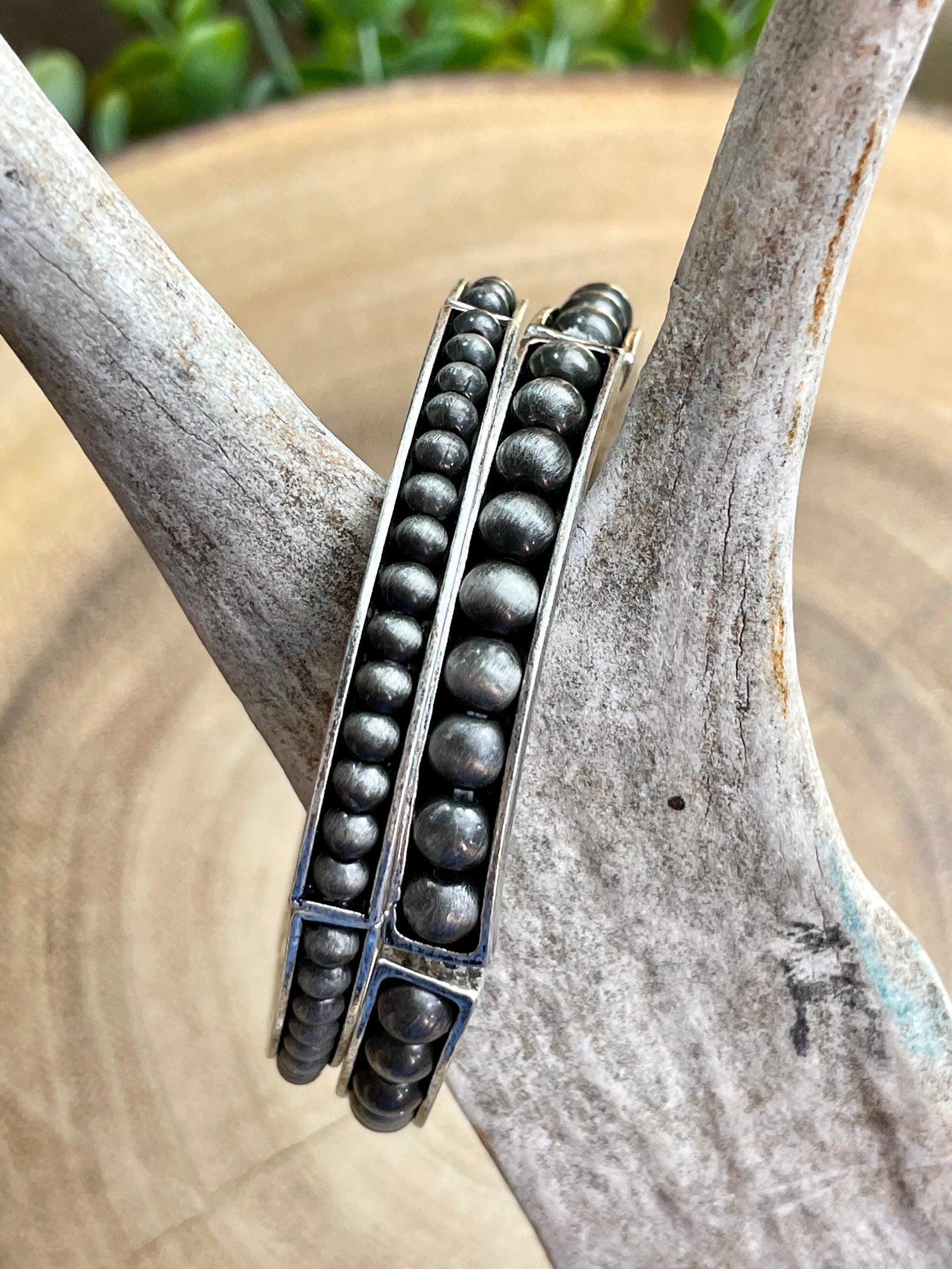 Stacked Bead Stretch Bracelet - Silver
