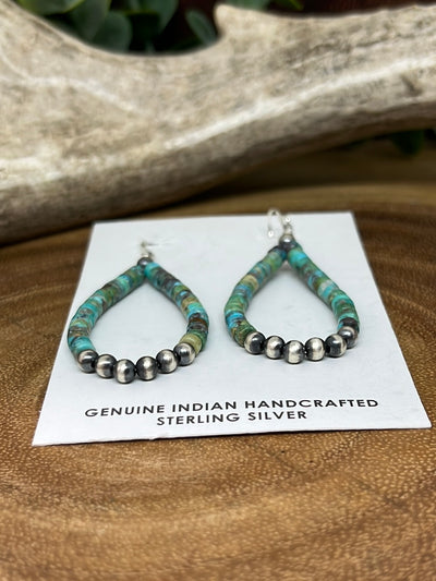 Turquoise Cylinder & Navajo Pearl Teardrop Earrings