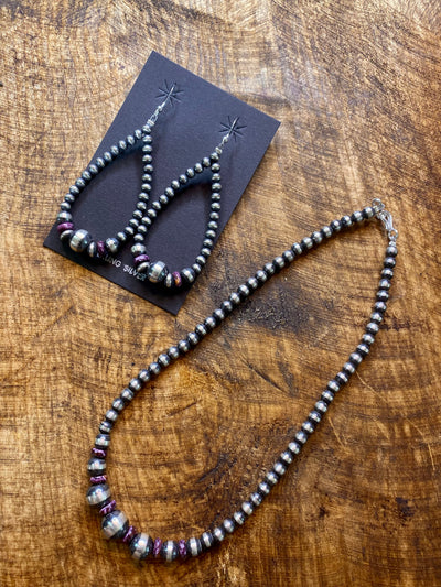 Eclipse Varied Navajo Pearl & Gemstone Necklace & Earring Set -14"
