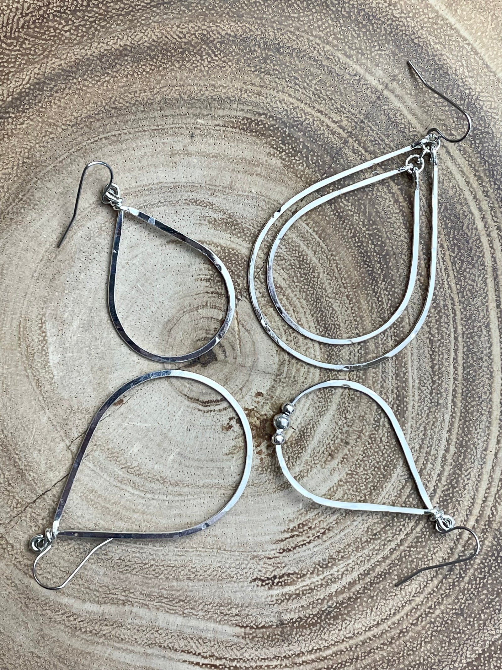 Hammered Geometric Teardrop Earring - Silver