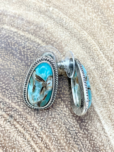 Coastal Fashion Teardrop Stud Earrings - Turquoise