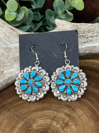 Daisy Sterling Floral Medallion Earrings - Turquoise