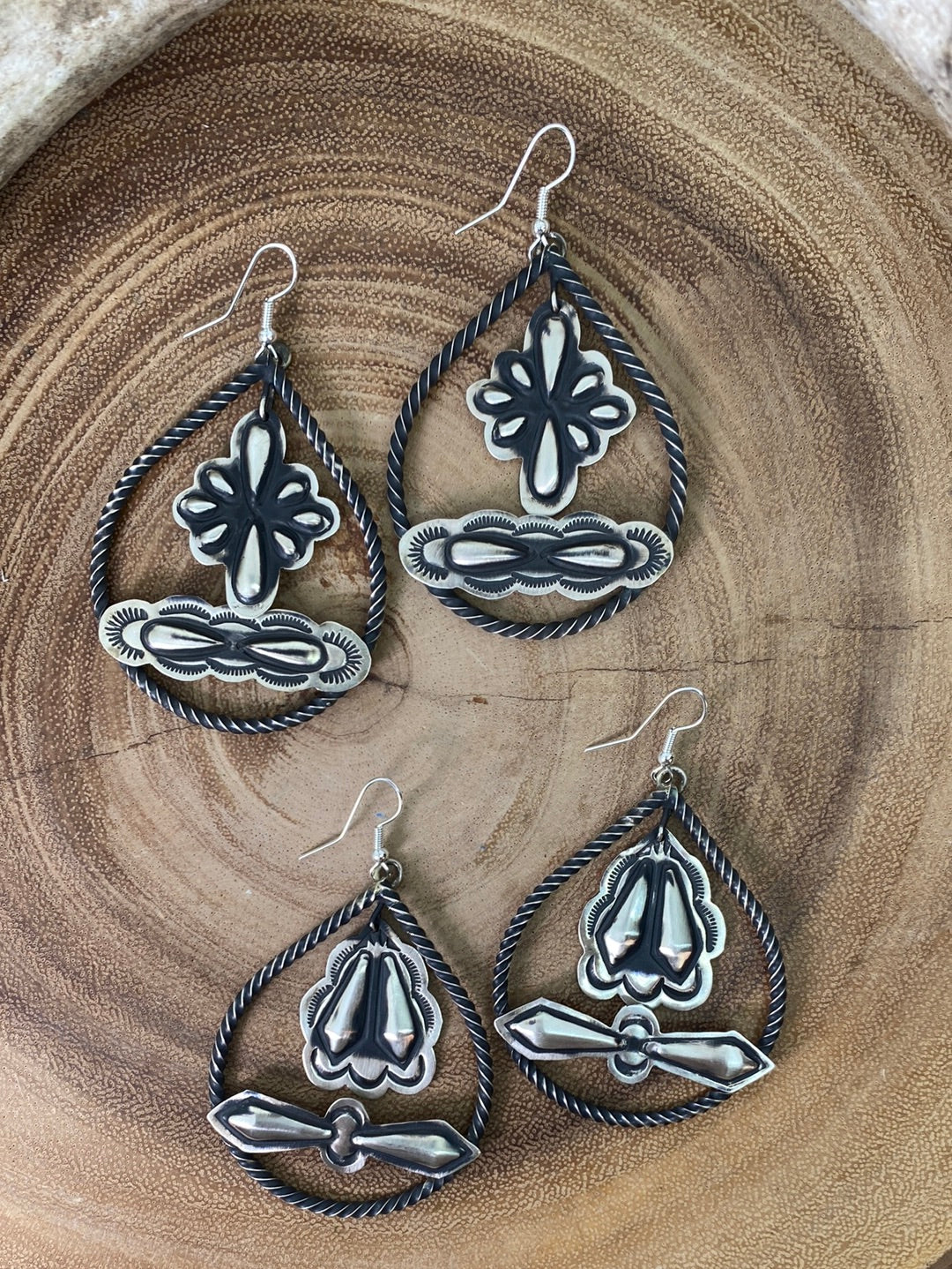 Miller Sterling Roped Teardrop Earrings With Stamped Dangle