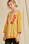 Marti Marigold Floral Embroidered Blouse
