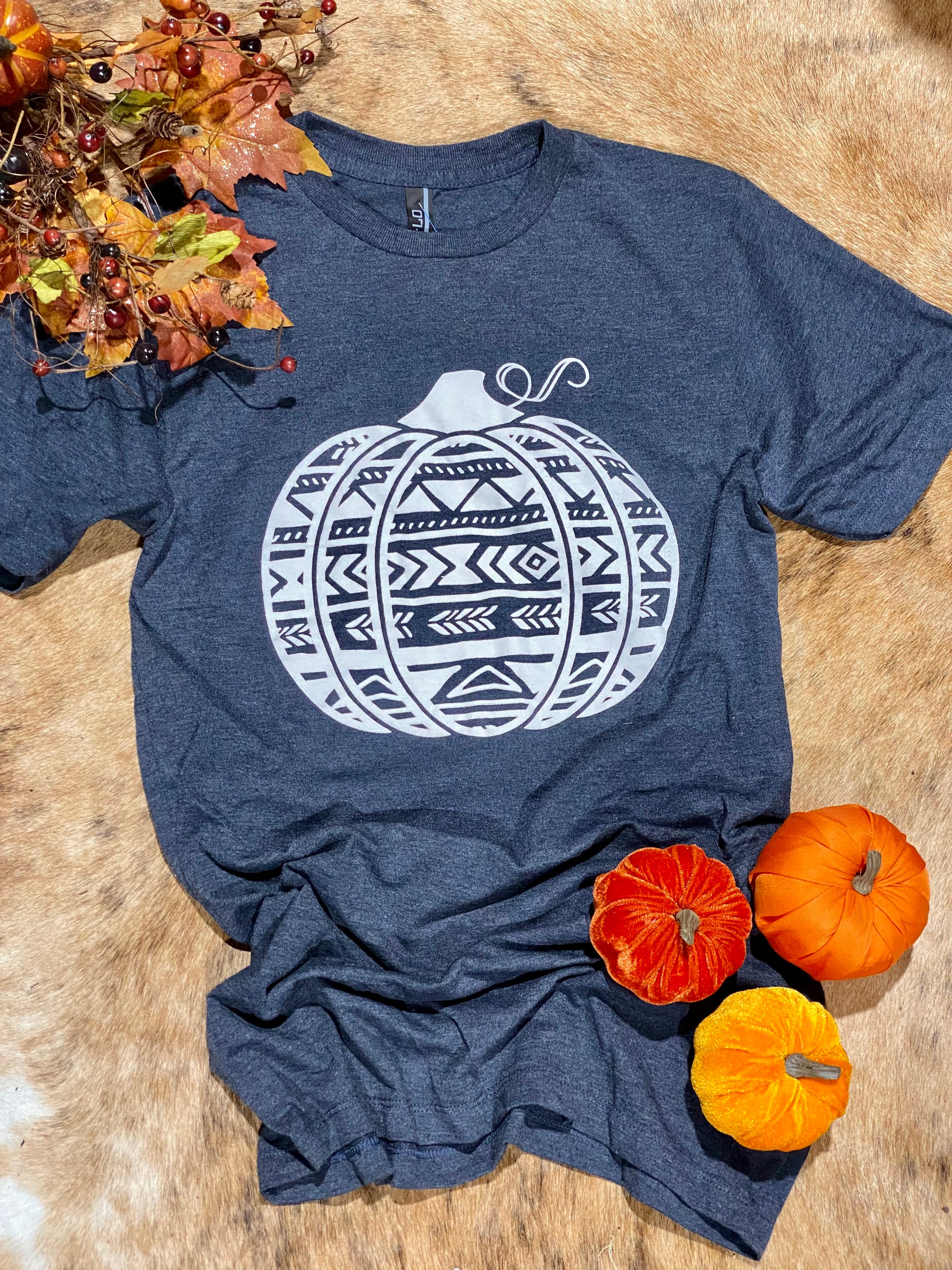 Aztec Pumpkin Graphic Tee - Heather Navy