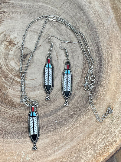 Dodson Fashion Paperclip Feather Necklace and Earrings