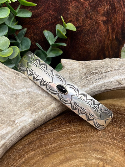 Jupiter Stamped Sterling Barrette With Onyx Accent