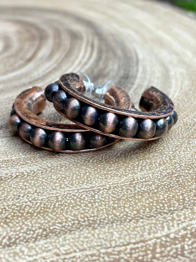 Stacked Bead Hoop Earrings - Copper