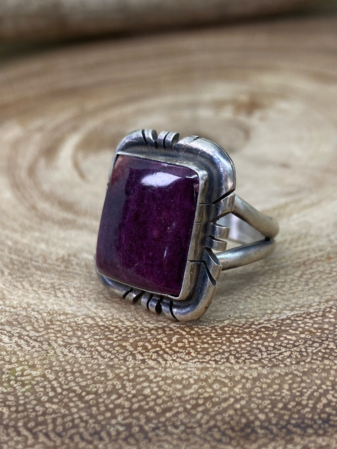 Alamo Sterling Framed Purple Spiny Square Ring - size 8