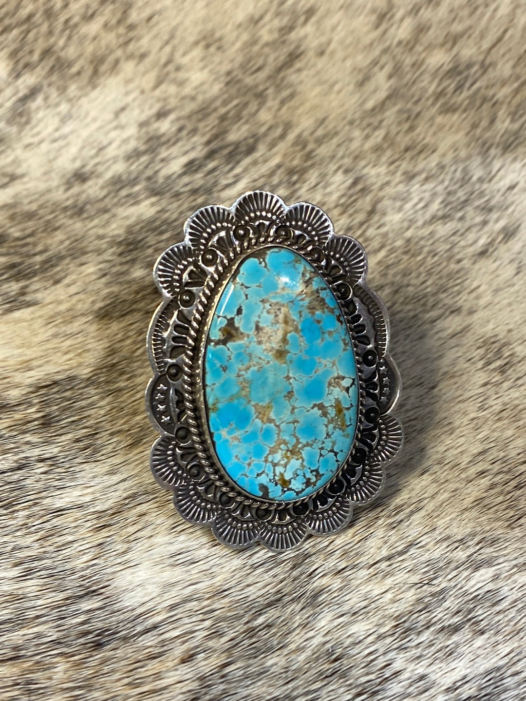 Austwell Sterling Framed Royston Turquoise Adjustable Ring