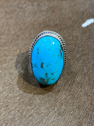 Julia Roped Oval Turquoise Sterling Ring - 8.5