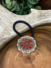 Coral Sterling Concho Hair Tie - 1.6"