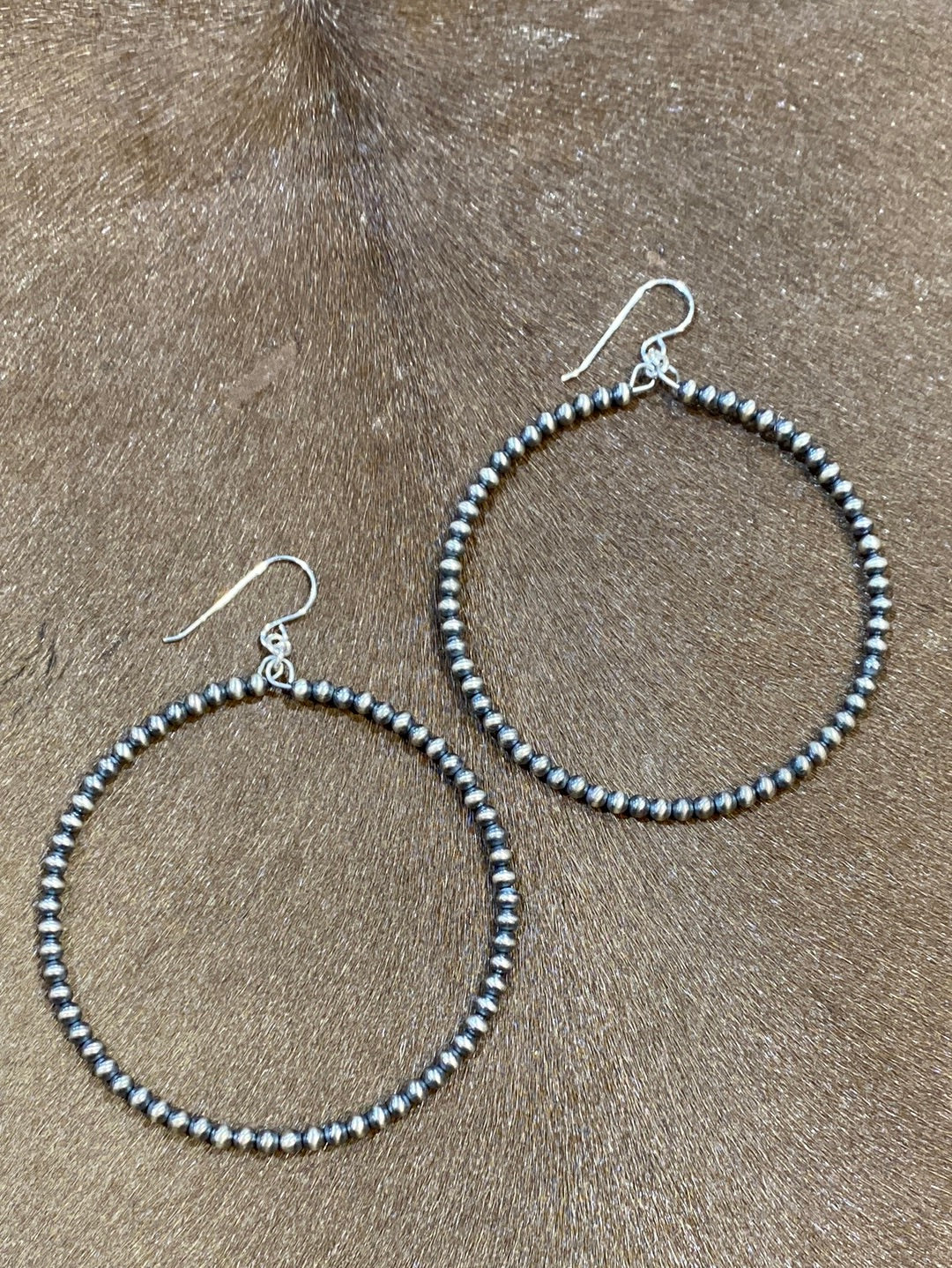 Janice Sterling 3mm Navajo Pearl Hoop Earrings - 3"