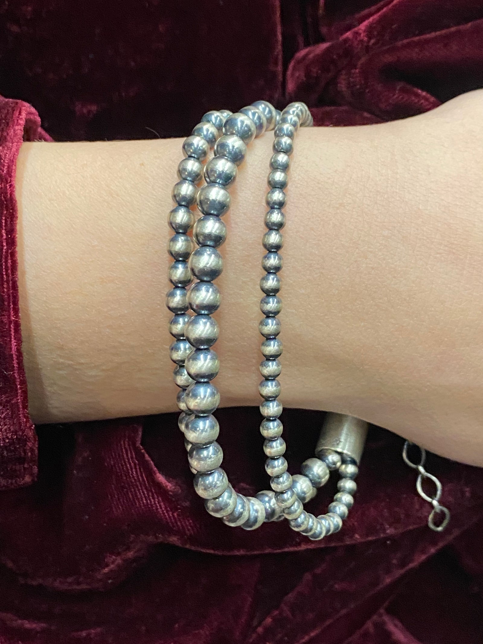 Varied Sterling 3 Strand Navajo Pearl Bracelet