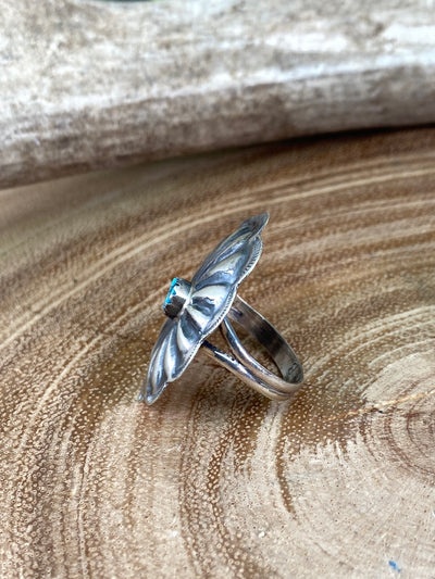 Crave Sterling Oval Concho Ring With Turquoise Accent