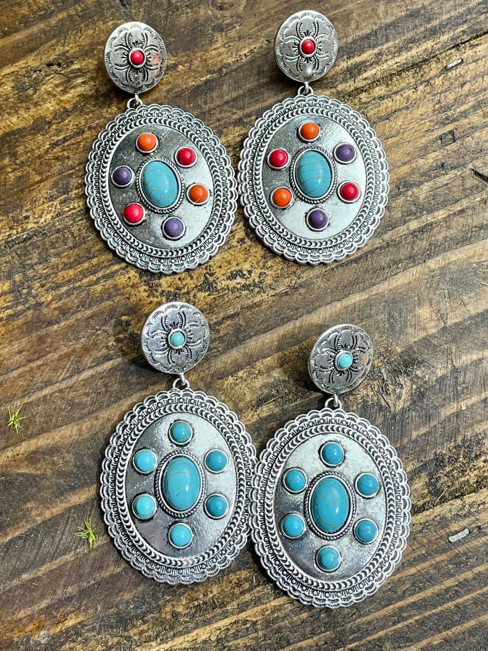 Darby Western Double Concho Pendant Earrings