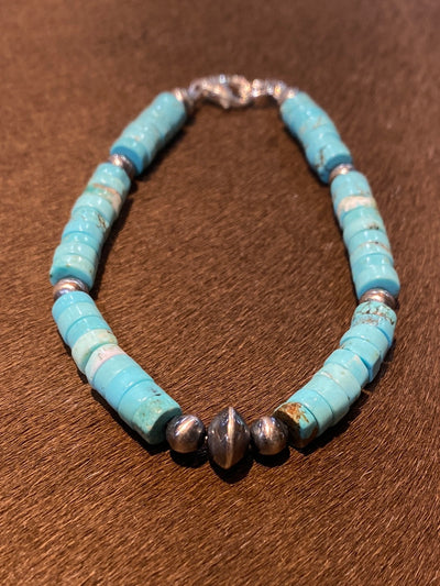 Jayco Turquoise Cylinder Bracelet with Navajo Pearl & Saucer Detail