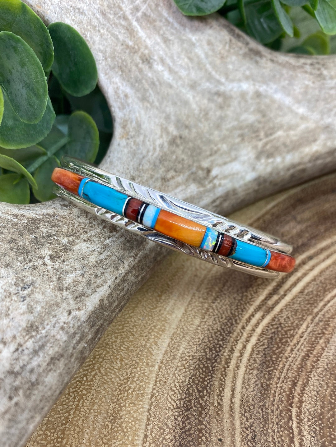 Santa Fe Slim Sterling Cuff With Inlay Detail