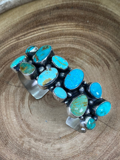 Jane Sterling Silver 12 Stone Turquoise Cuff