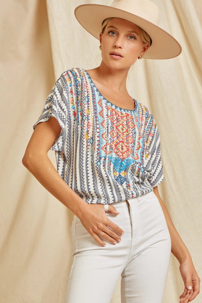 Ivory Navy Tribeca Embroidered Top
