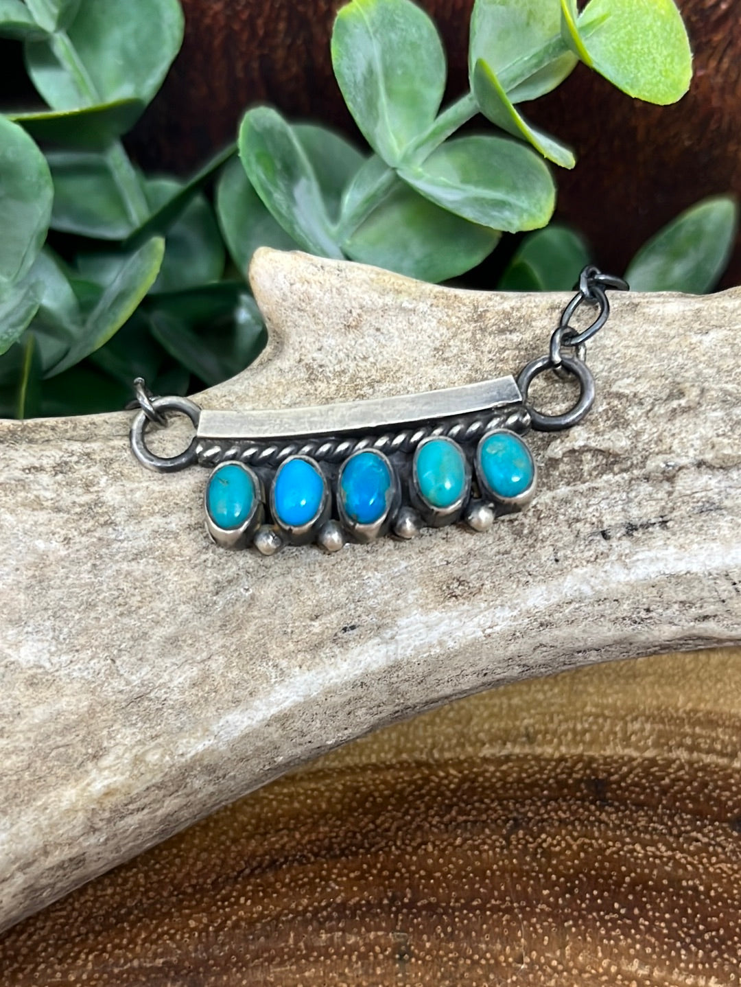 Rico Sterling Chain Necklace With Silver & Turquoise Pendant