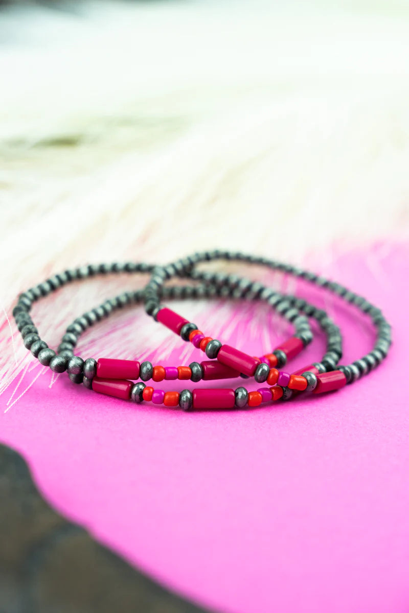 Bearcreek Fashion Cylinder & Seed Bead Stretch Bracelet Set