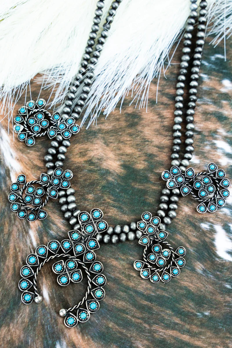 Libby Fashion Navajo Zuni Style Naja Blossom Necklace - Turquoise