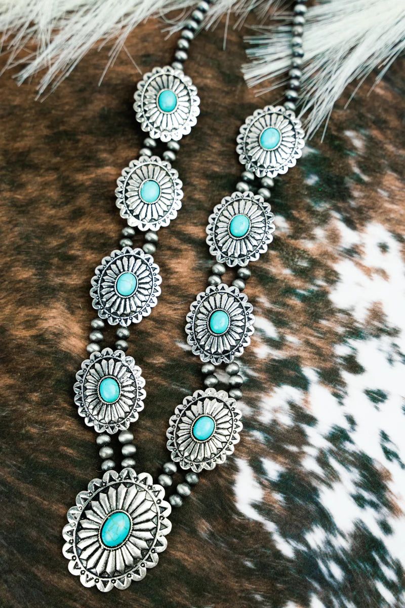 Lima Fashion Navajo Concho Necklace - Turquoise