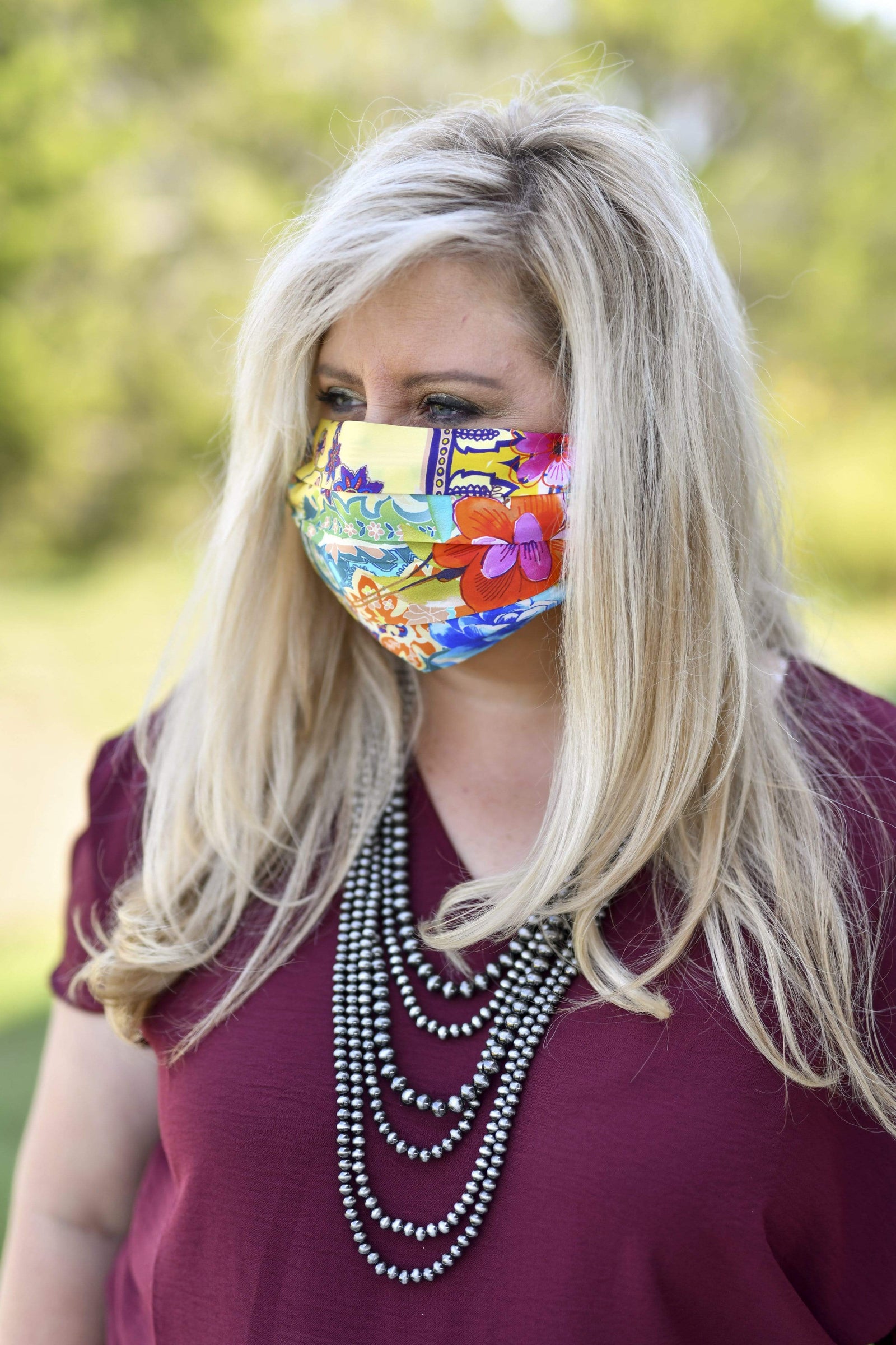 Johnny Was Beauty Silk Charmeuse Mask- Bright Pattern