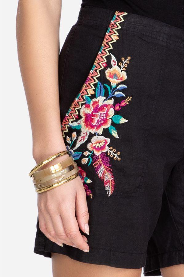 Johnny Was Shorts Imani Linen Shorts - Black